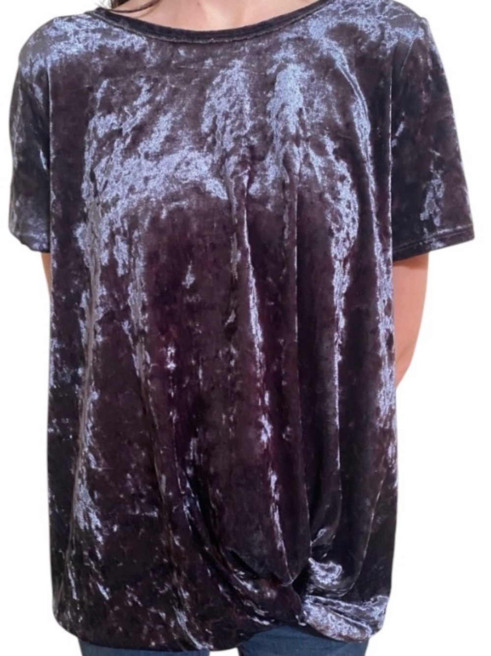 Size Small Crushed Velvet Short-Sleeve oversized Top - bluish gray